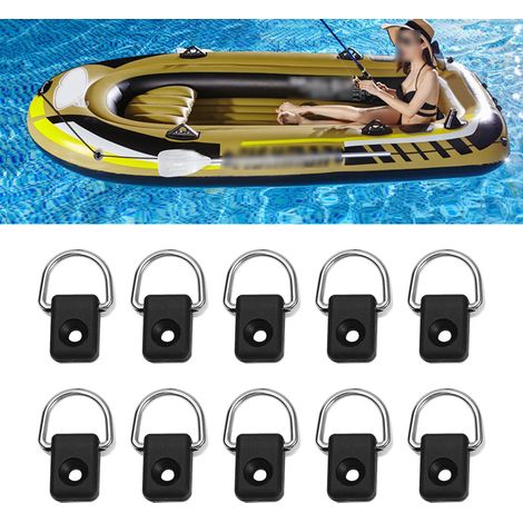 10 pièces Anneaux D Noirs pour Canoë Kayak avec Vis M6, Accessoire de Kit Élastique Pêche (1/5)