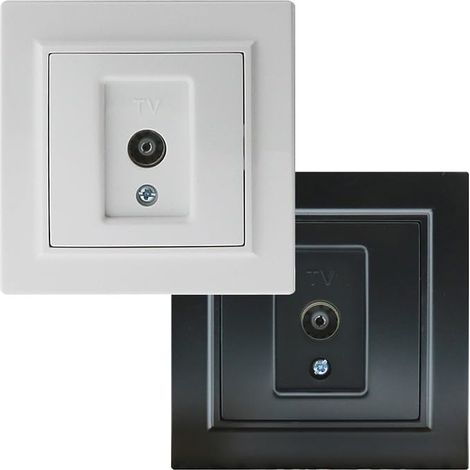 Prise intermédiaire TV - module électrique noir mat, 84 x 84 x 40 mm, conçu pour connecter des appareils de télévision.
