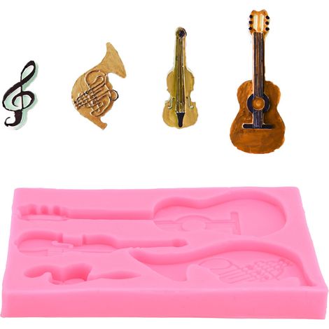 Silikonform in Gitarrenform zum Dekorieren von Schokoladen- und Fondanttorten, ideal für selbstgebackene Köstlichkeiten. (1/5)