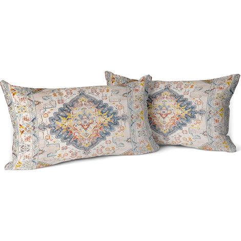 bohème Fleur Coussin Housse 12x20 Pouces 2pcs bohème Vintage Fleur Housse de Coussin Velours Double Face imprimé décoratif taie d'oreiller Salon Chambre canapé décoration de la Maison (Latte) (1/5)