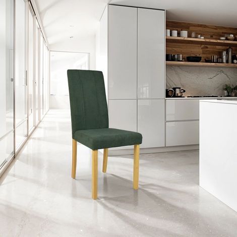 Silla tapizada con estructura de madera color roble y tela verde con costuras verticales - Verty (1/5)