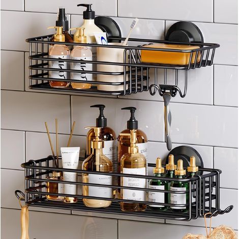 Etagere Douche Ventouse sans Perçage Porte Savon Douche,2 Pack Noir (1/5)
