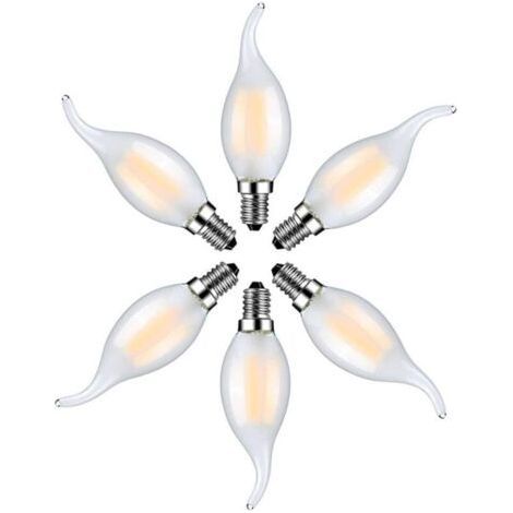 Lot de 6 Ampoule LED Flamme E14 4W Blanc Chaud 2700K-Ampoules Bougie à Filament pour Lustres-Verre Dépolie (1/4)