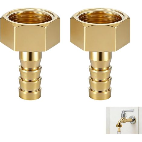 Lot de 2 Raccord de Tuyau en Laiton, Adaptateur Tuyau G1/2 Filetage Femelle Barbillon 10 mm, Raccord Cannelé Laiton Barb pour Eau Air Carburant, Embout Droit Résistant à la Corrosion (1/5)