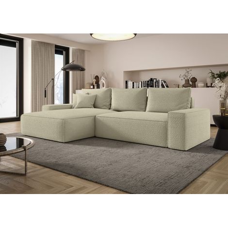 Ecksofa Schlafsofa Sofa WALKEN Stoff Quelle Latte Ottomane Links (1/4)