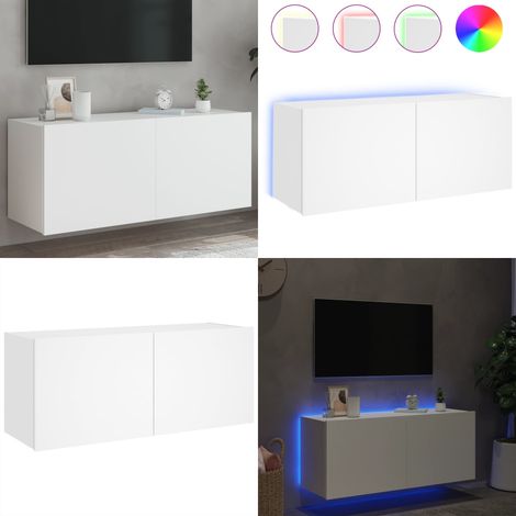 TV-Wandschrank mit LED-Leuchten Weiß 100x35x41 cm - TV Schrank - Holzwerkstoff Möbel - Regal - Wandregal - Fernsehschrank - Home & Living (1/5)
