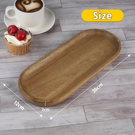 Plateau ovale en bois 30 x 12 x 2 cm Plateaux en bois d'acacia Plateau de service en bois Plateaux décoratifs pour présenter des fruits gâteaux collations café en-cas de fêtes, Marron naturel (1/4)