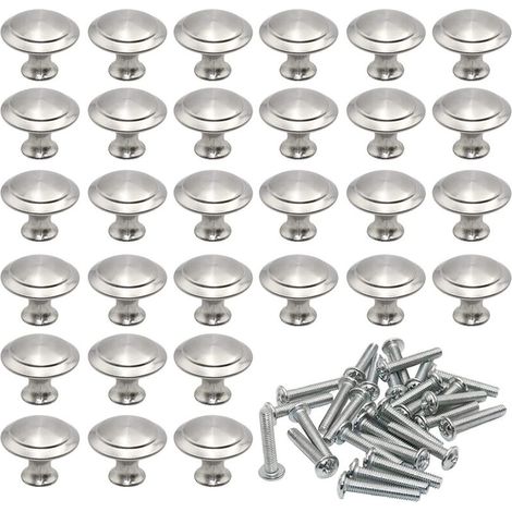 30 Stück Schrankgriffe Edelstahl 30mm Möbelknöpfe mit Schrauben Silber
