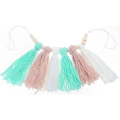 Pompon-Girlande mit Holzperlen, Wanddeko im Boho-Stil, Party-Hintergrund, Hängedekoration (1/3)