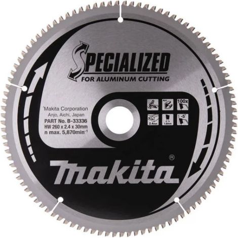 Makita B-33336 Specialized Lama TCT per troncatrici 260x30 mm per alluminio