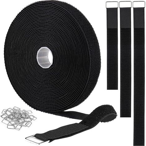1 Pièce Sangles Auto-Agrippantes 1 Po X 32 Ft avec 50 Boucles Métalliques : Sangles de Câbles en Nylon, Liens de Fixation Réutilisables, 40.6 cm (1/4)