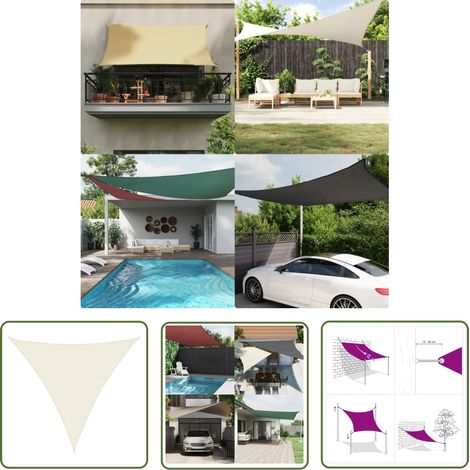 Voile toile d'ombrage parasol tissu oxford triangulaire 4,5 x 4,5 x 4,5 m crème (1/5)
