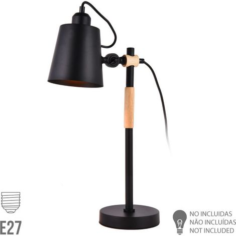 Lampe vintage simple bois métal e27 60w Couleur Noir ø15x54cm EDM (1/3)