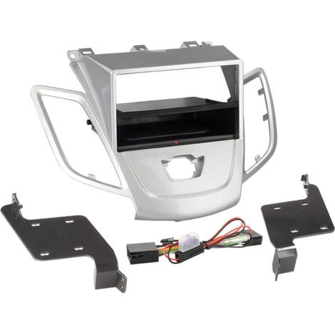 Facade autoradio 2DIN compatible avec Ford Fiesta 08-13 Sans ecran Avec vide poche Induction Qi Argent