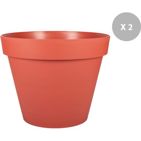 Lot de 2 Pots de fleur rond Toscane Ø 46 x H.65 cm - Orange terre battue - Eda