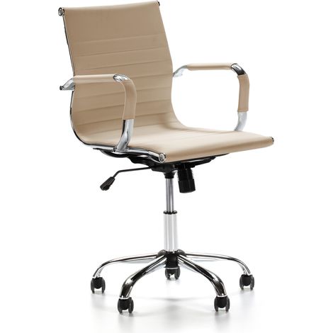 Sedia da Ufficio Croma reclinabile Taupe, Ecopelle, Sedia Executive con poggiatesta e braccioli Imbottiti, Altezza Regolabile, Design ergonomico