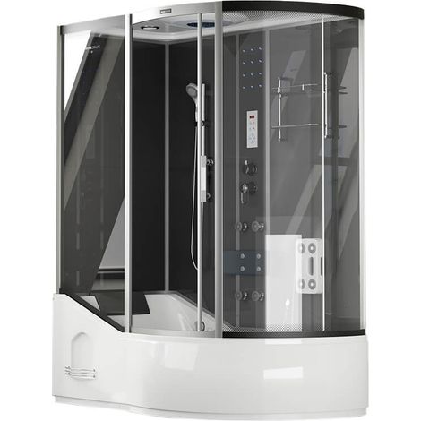 Home Deluxe – Cabine de douche 2in1 noire 170 x 90 x 220 cm – Douche à effet pluie – Massage des pieds – Verre de sécurité 5 mm – LED intégrées (1/5)