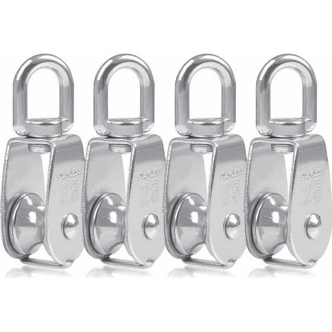 Poulie 4 pièces poulie M25 pour Cordes poulie en Acier Inoxydable Blocs coquilles Rouleau de poulie pour Cordes capacité de Charge d'utilisation intérieure et extérieure 150 kg 8.532cm (Argent) (1/5)