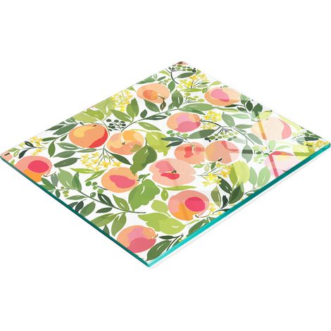 Tablero decorativo multifuncional de vidrio templado con dise帽o de melocotones, 60x52 cm.