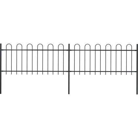 vidaXL Garden Fence with Hoop Top Steel 337x80 cm Black (1/6)