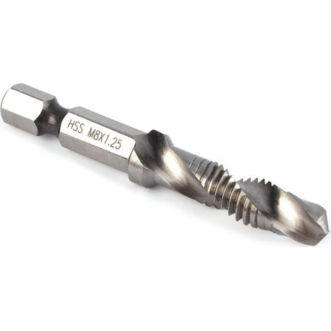M8 Combinaison Drill Tap Bit HSS Hex Métrique Ebavurez Fraiser Bits Jeu de récompenses métrique,1/4"Pièce d'outils outil de taraudage forets à tarauder (1/3)