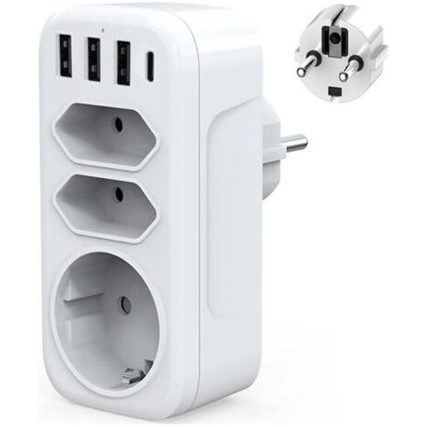 BARKBUSTERS Multiprise Murale USB C Adaptateur Prise Electrique 4000W Chargeur USB Multiple avec 3USB + Type c, 1 Prise Schuko et 2 Prises Euro pour Maison,Cuisine et Bureau (1/4)