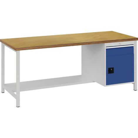 Werkbank signalblau lichtgrau B2000xH859xT750mm Buche Multipl.40mm 1 Schub.1 Tür (1/4)