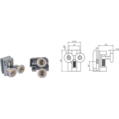 Coppia Cuscinetti Doppia Ruota Attacco Superiore Metallo Cromato Box Doccia – Ø20 mm – Foro 9 mm