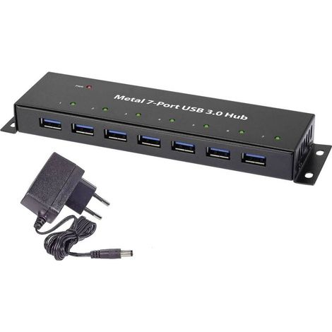 [GEBRAUCHT] B-Ware Renkforce 7 Port USB 3.0-Hub Verteiler Kabel Wandmontage Metall Schwarz 5 GBit/s