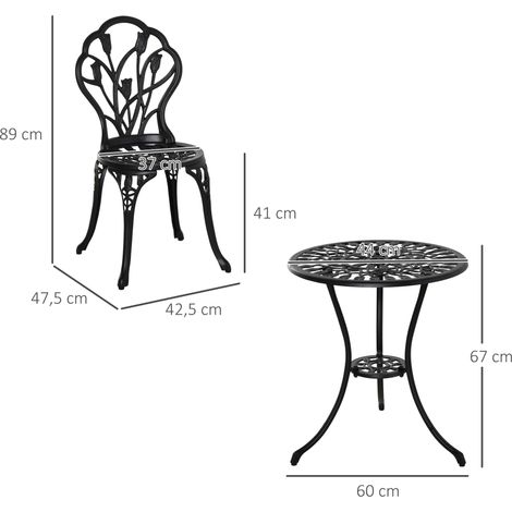 Ensemble de salle à manger pour 2 personnes, mobilier de balcon : 1 table + 2 chaises, aluminium, noir (1/5)
