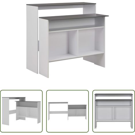 vidaXL Holzwerkstoff -  Bartisch mit 2 Tischplatten Weiß und Grau 130 x 40 x 120 cm