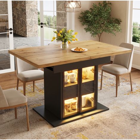 Tavolo da pranzo allungabile 110-140 cm con vano contenitore e LED RGB nero DESVIAE (1/5)