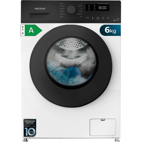 Cecotec Lavadora de Carga Frontal 6 kg Bolero DressCode 6150 Inverter A. Lavadora con 6 kg de capacidad, 1000 rpm, 12 programas, Motor Inverter Plus, Steam Max, Drum Clean, Delay Start y Child Lock.