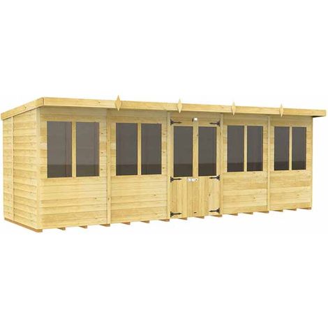 20ft x 5ft Pent Summer House - Wood - L147 x W589 x H201 cm