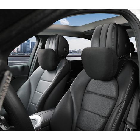 Lot de 2 coussins appui-tête voiture en suédine, polyester végétal, noir (1/5)