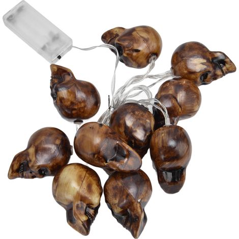 Guirlande lumineuse LED en forme de crâne, 10 LED, terrifiante et réaliste, à piles, pour Halloween, idéale pour les fêtes en extérieur et le jardin. (1/5)