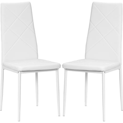 Set aus 2 Esszimmerstühlen mit hoher Rückenlehne, weißem Kunstlederbezug, Stahlbeinen
