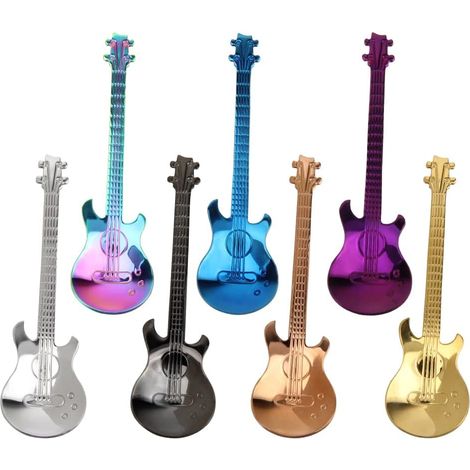 cuillères à café en Acier Inoxydable 7 Pièces Guitare Cuillères à Café Petites Cuillères Longue Poignée Cuillères pour mélanger milkshake thé dessert boisson (1/5)