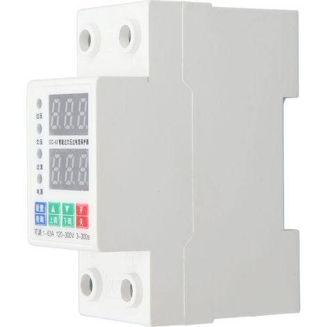 Voltmètre biphasé sur rail DIN avec disjoncteur automatique réglable pour protection contre les surtensions et les surintensités, 120-300 V, 1-63 A (1/5)