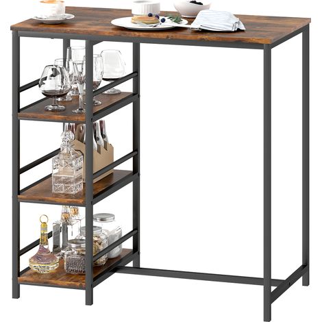 Bartisch/Stehtisch mit 3 Ablageflächen, Stahl, 90 x 50 x 90,5 cm, rustikales Braun/Schwarz (1/5)