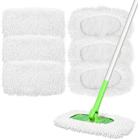 Lot de 6 tampons de nettoyage lavables et humides, balai non inclus (1/5)