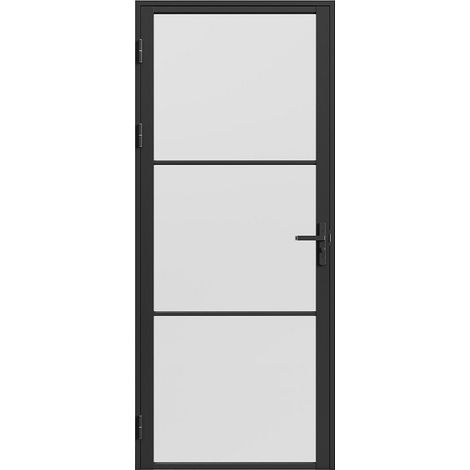 Vente-Unique – Bloc porte réversible en aluminium et verre trempé dépoli – H204 x L93 cm – Noir – Installation manuelle – Sens d'ouverture gauche/droite