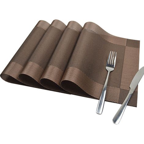 4Pcs Placemats PVC Non-Slip Eco-Friendly Washable Placemats - Placemats for Kitchen, Garden, Dining（Coffee） (1/5)