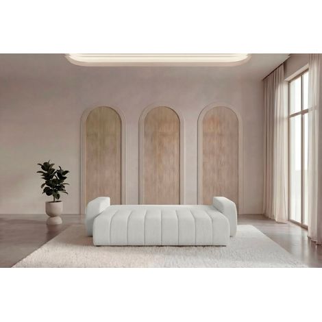 CELESTE - Canapé droit convertible tissu bouclette 3 places Blanc (1/5)