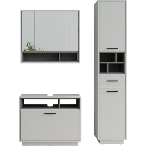 Conjunto de mueble de baño Beatrice, Gris/antracita, 3 partes con unidad alta, Vicco