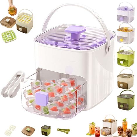 Tragbarer Eiswürfelbereiter mit 48er Form & Schublade für Küche (Lila) (1/5)