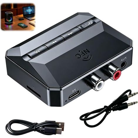 Recepteur Bluetooth 5.3, Stereo Audio HiFi Receiver RCA 3,5 mm Jack AUX Adaptateur Bluetooth,Recepteur de Contrôle Volume Longue Portée pour Matériel audio vintage, Smartphone (1/5)