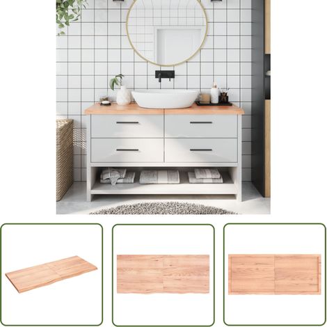 The Living Store Comptoir de salle de bain marron 140x60x(2-4) cm bois traité - Comptoir Salle De Bain - Comptoir Bois - Plan De Travail Salle De Bain - Meubles Salle De Bain - Décoration Salle De Bai (1/5)