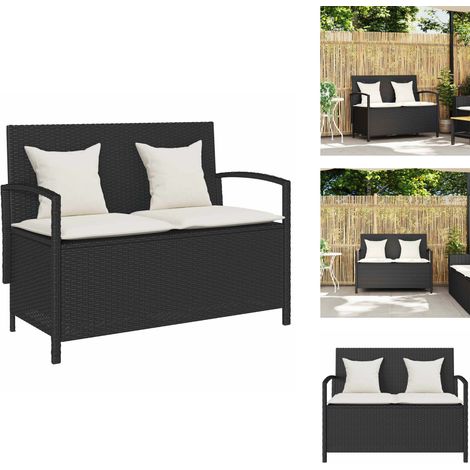 Banc de rangement de jardin avec coussin noir résine tressée - Banc De Rangement De Jardin - Bancs De Rangement De Jardin - Banc De Jardin - Banc D'extérieur (1/5)