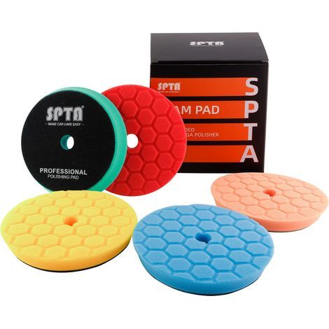 Éponge de Polissage, Set de Polissage, 5 Pièces 125mm Hex Logic Pad Éponge polir Kit pour Voiture Ponçage pour 125mm RO/DA pour Polisseuse Machine à polir (1/5)